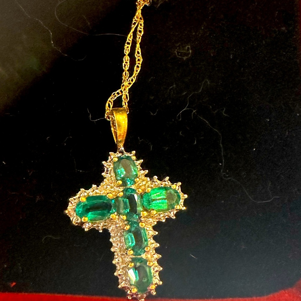 Elegant Gold and Green Cross Necklace